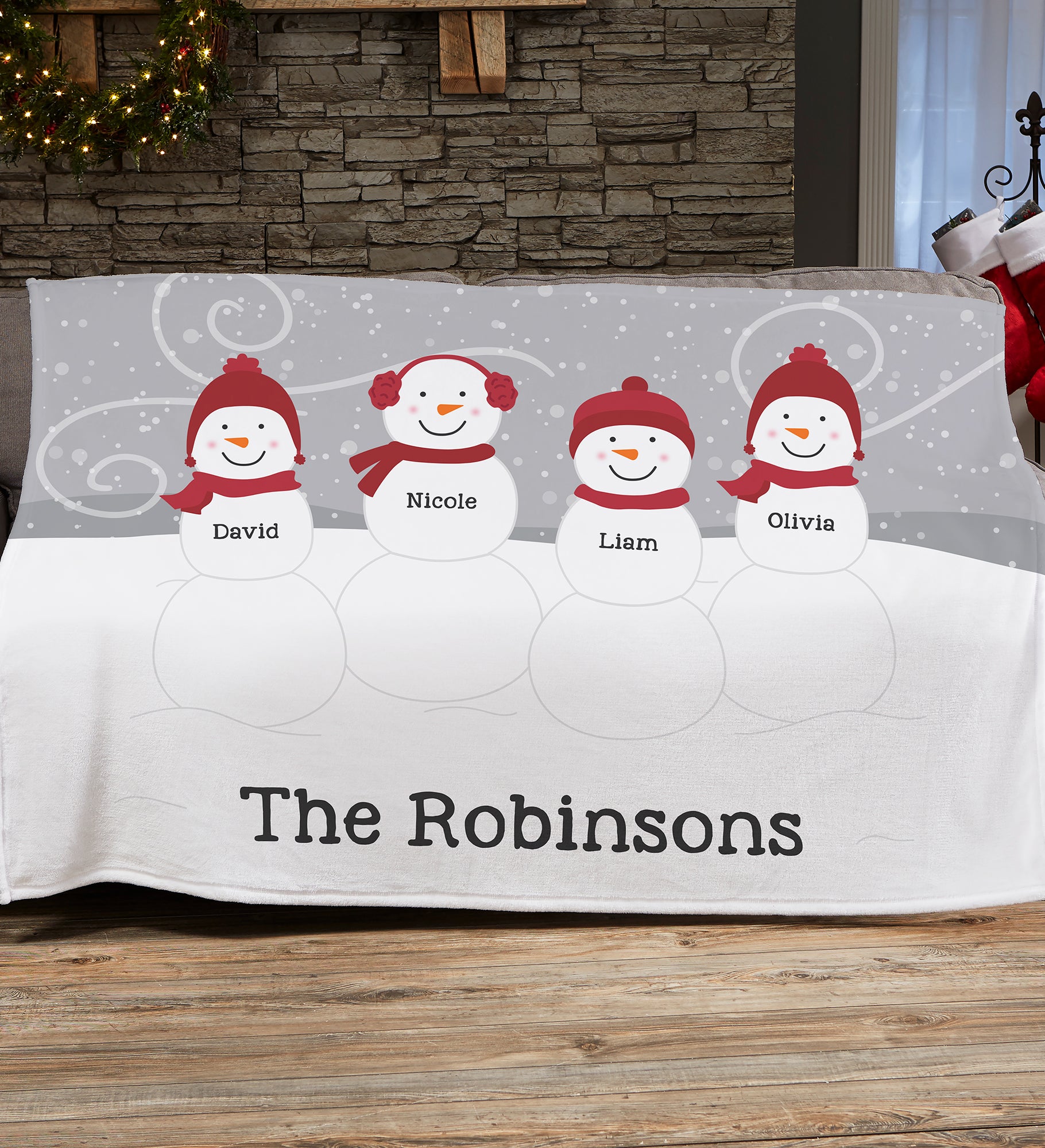 Snowman Family Personalized Blankets